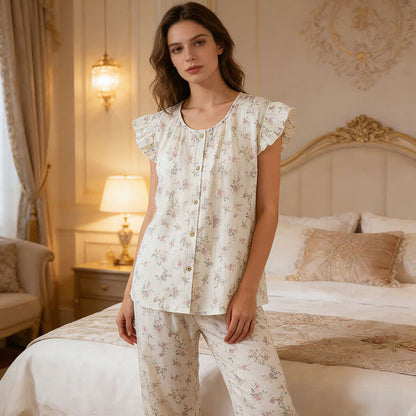 Rose Cotton Flutter Sleeve Loungewear Set