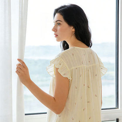Stripe & Floral Cotton Flutter Sleeve Pajamas