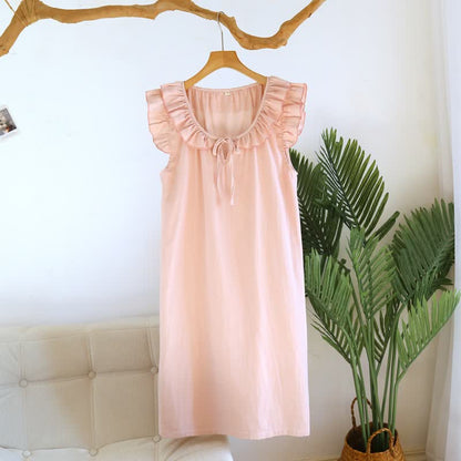 Cotton Gauze Solid Flutter Sleeve Nightdress