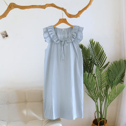 Cotton Gauze Solid Flutter Sleeve Nightdress
