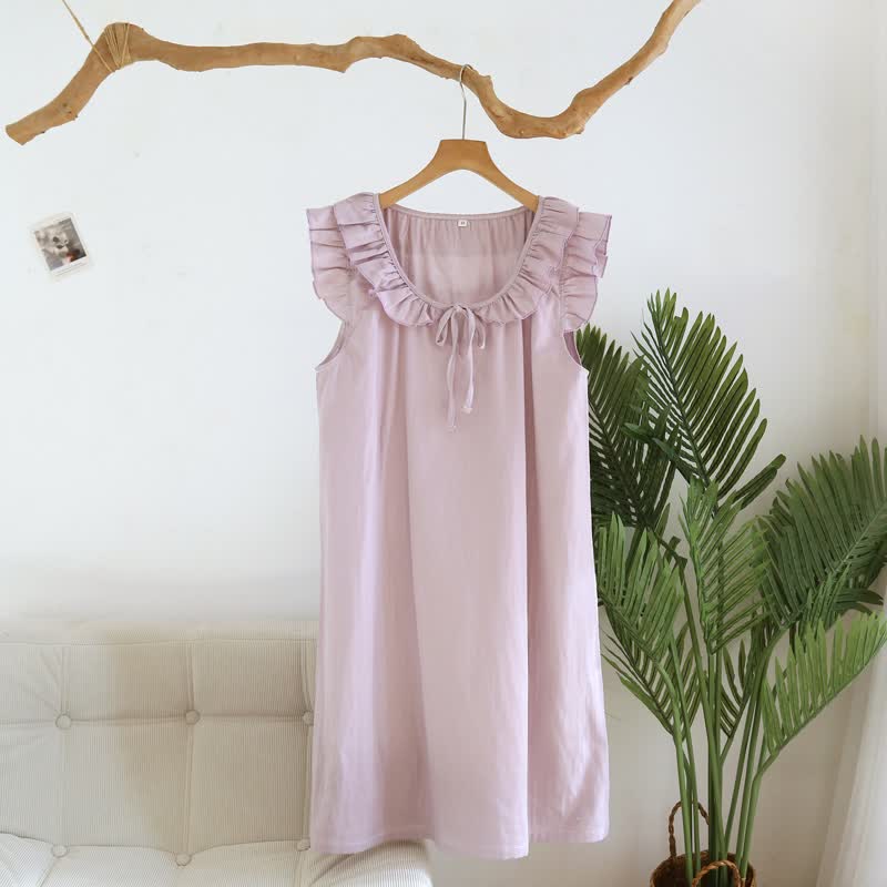 Cotton Gauze Solid Flutter Sleeve Nightdress