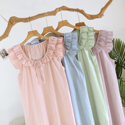 Cotton Gauze Solid Flutter Sleeve Nightdress