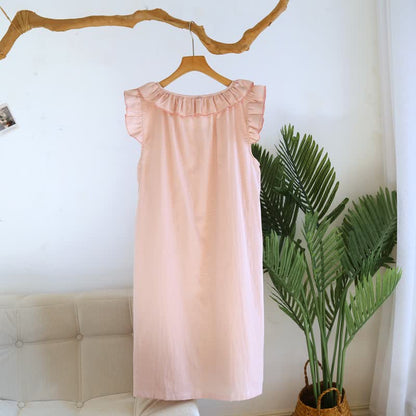 Cotton Gauze Solid Flutter Sleeve Nightdress
