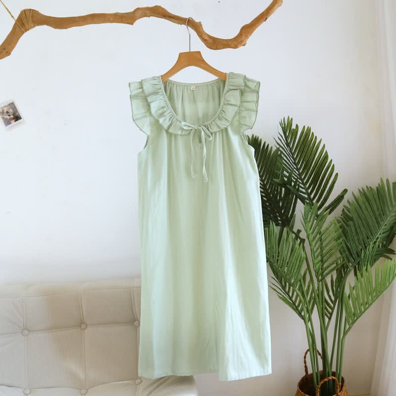 Cotton Gauze Solid Flutter Sleeve Nightdress