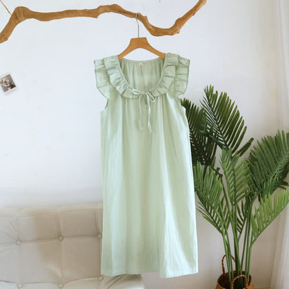 Cotton Gauze Solid Flutter Sleeve Nightdress