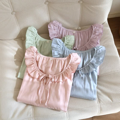 Cotton Gauze Solid Flutter Sleeve Nightdress
