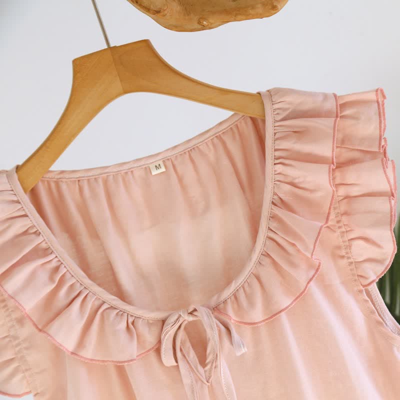 Cotton Gauze Solid Flutter Sleeve Nightdress
