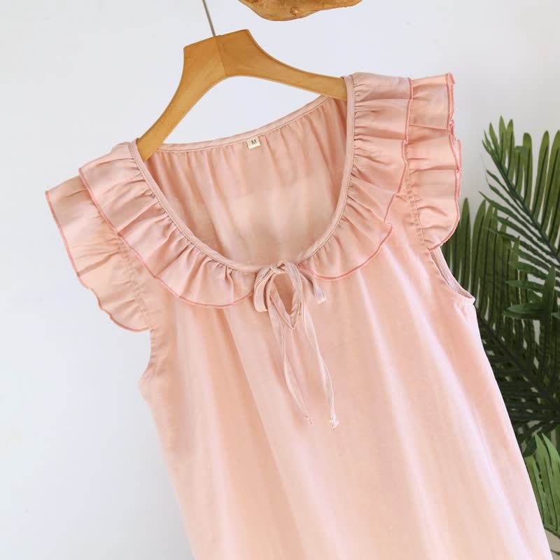 Cotton Gauze Solid Flutter Sleeve Nightdress