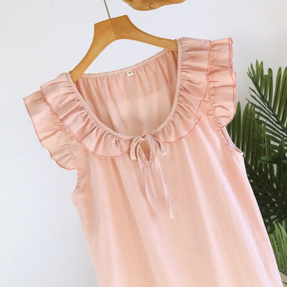 Cotton Gauze Solid Flutter Sleeve Nightdress