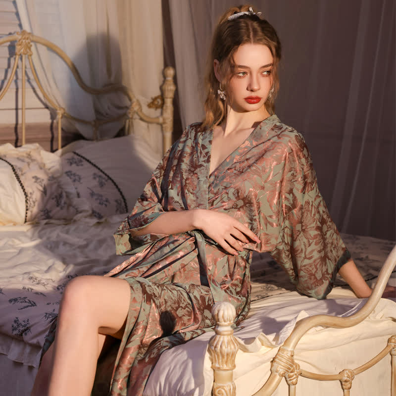 Artistc Floral Inspired 3/4 Sleeve Robe