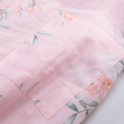 Pink Floral Cotton Gauze Kimono Robe