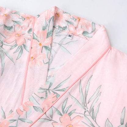 Pink Floral Cotton Gauze Kimono Robe