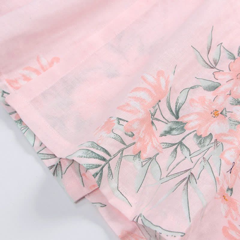 Pink Floral Cotton Gauze Kimono Robe