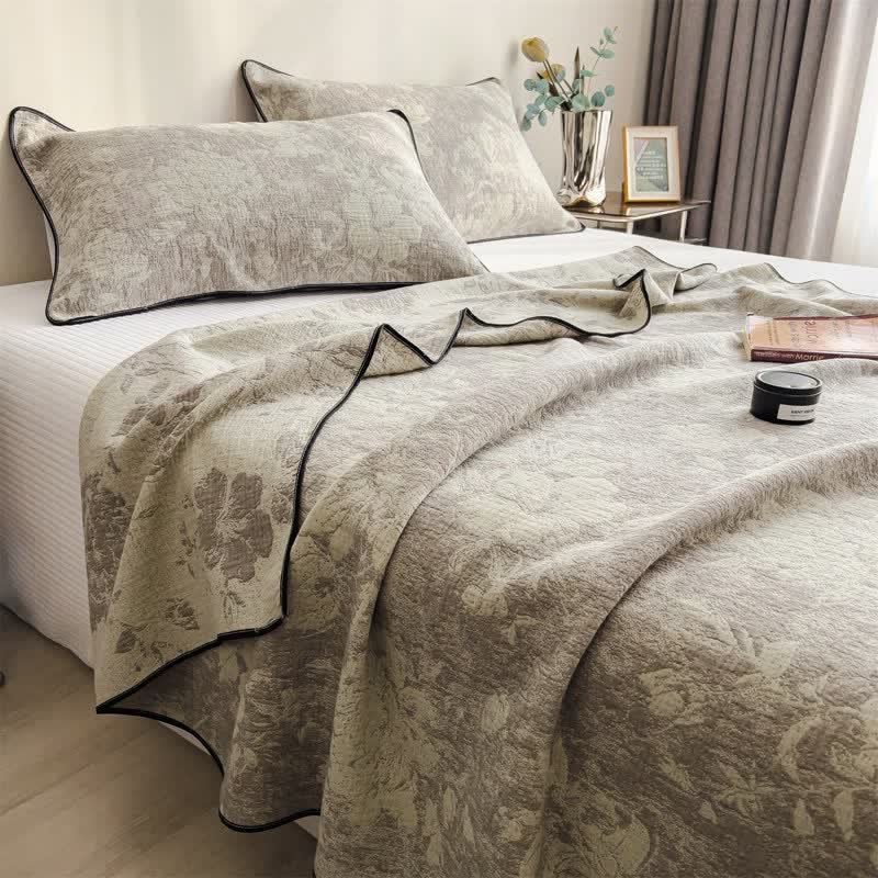 Subtle Floral Cotton Gauze Quilt Blanket