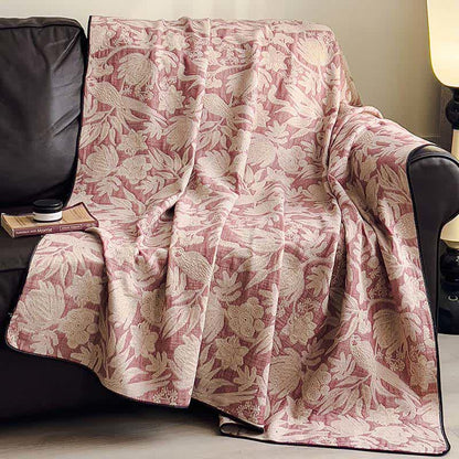 Floral & Leaf Cotton Gauze Quilt Blanket