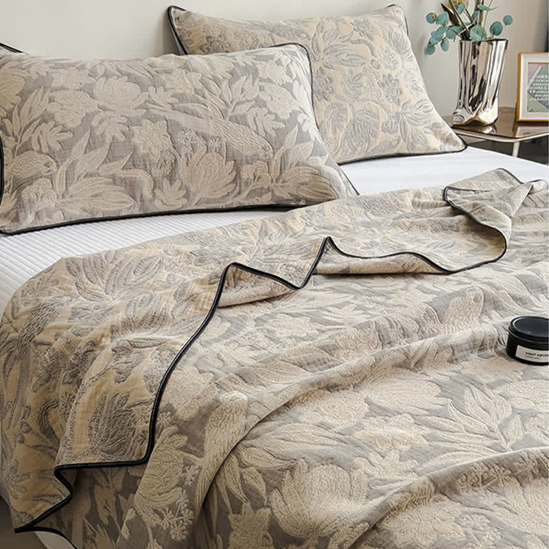 Floral & Leaf Cotton Gauze Quilt Blanket