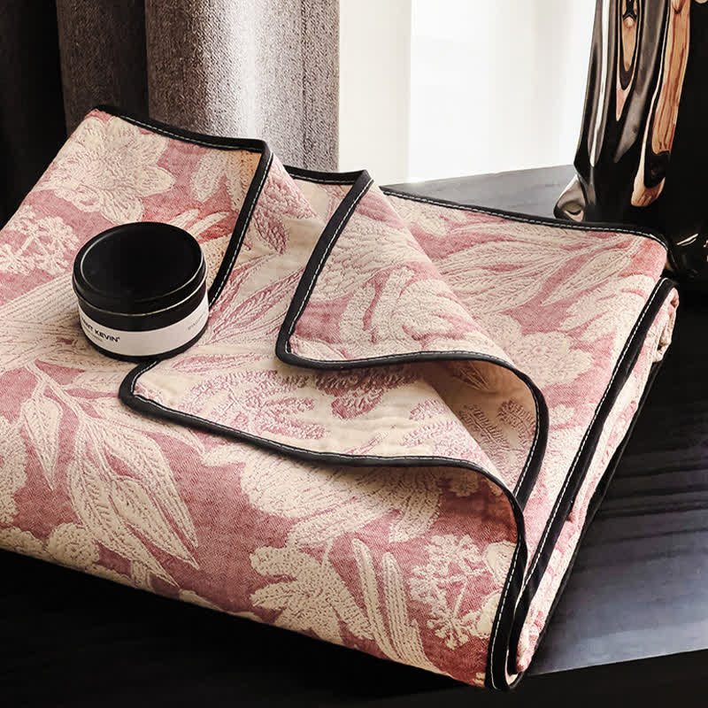 Floral & Leaf Cotton Gauze Quilt Blanket