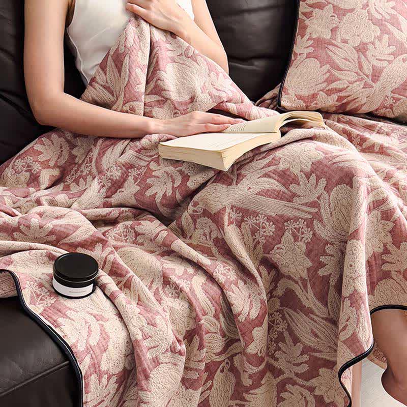 Floral & Leaf Cotton Gauze Quilt Blanket