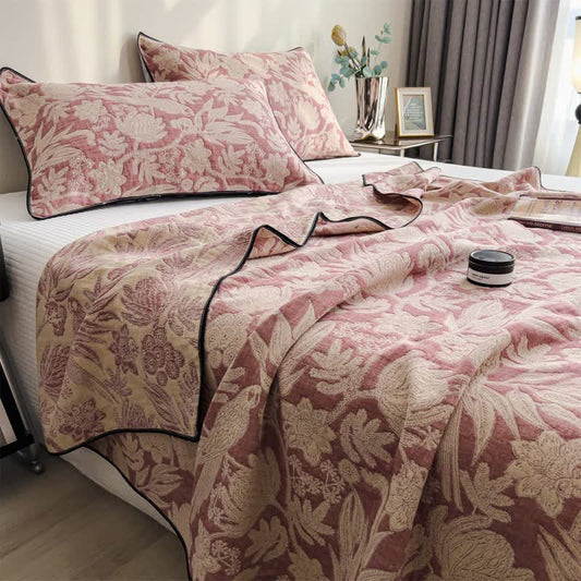 Floral & Leaf Cotton Gauze Quilt Blanket