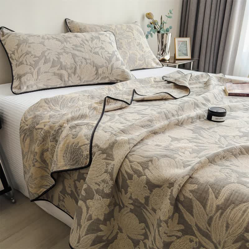 Floral & Leaf Cotton Gauze Quilt Blanket