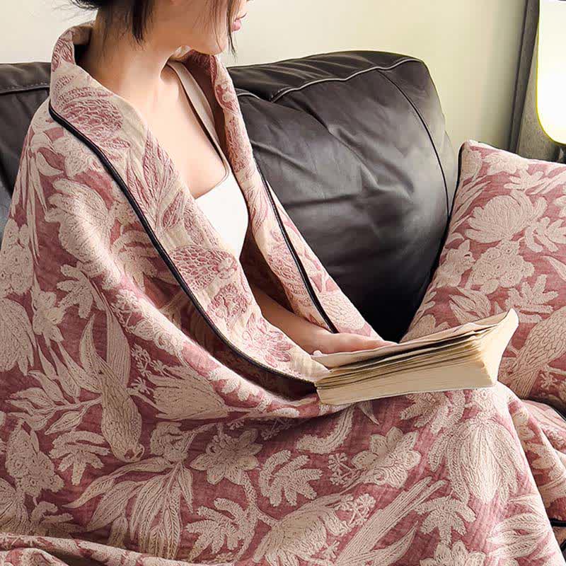 Floral & Leaf Cotton Gauze Quilt Blanket