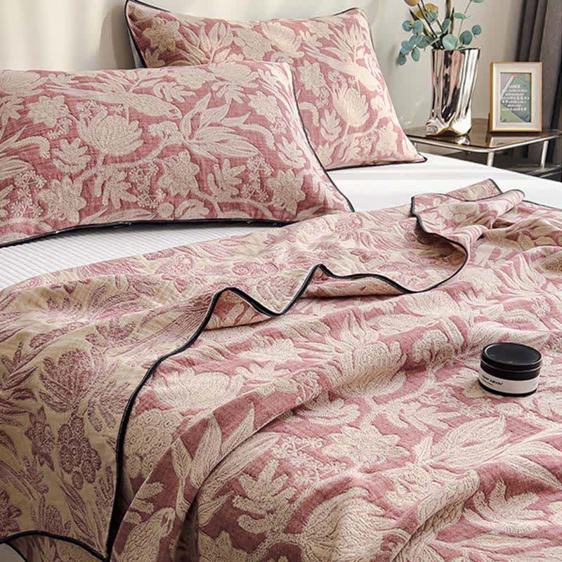 Floral & Leaf Cotton Gauze Quilt Blanket