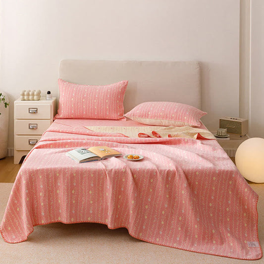 Leafy Stripe Cotton Gauze Quilt Blanket