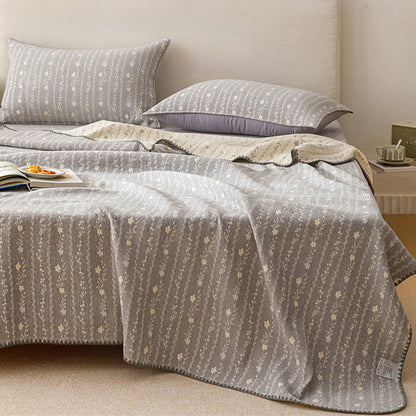 Leafy Stripe Cotton Gauze Quilt Blanket