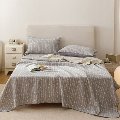 Leafy Stripe Cotton Gauze Quilt Blanket