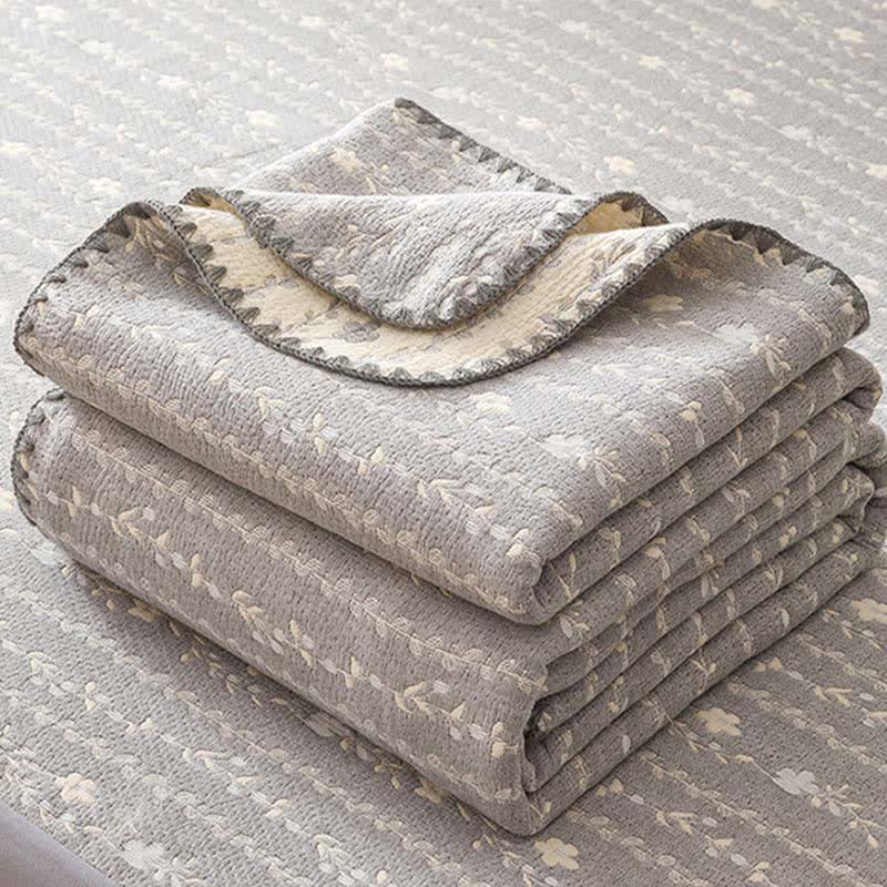 Leafy Stripe Cotton Gauze Quilt Blanket