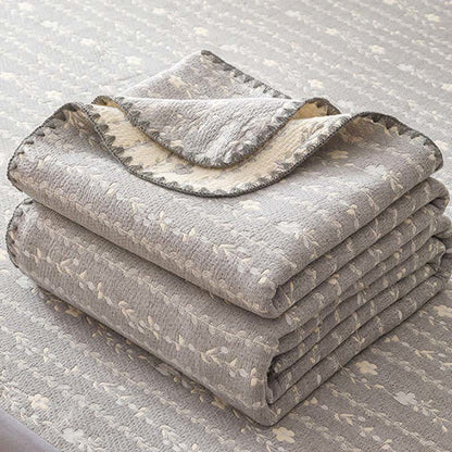 Leafy Stripe Cotton Gauze Quilt Blanket