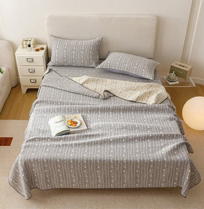 Leafy Stripe Cotton Gauze Quilt Blanket