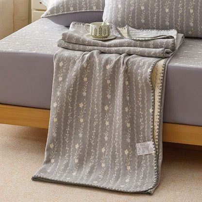 Leafy Stripe Cotton Gauze Quilt Blanket