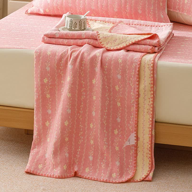 Leafy Stripe Cotton Gauze Quilt Blanket