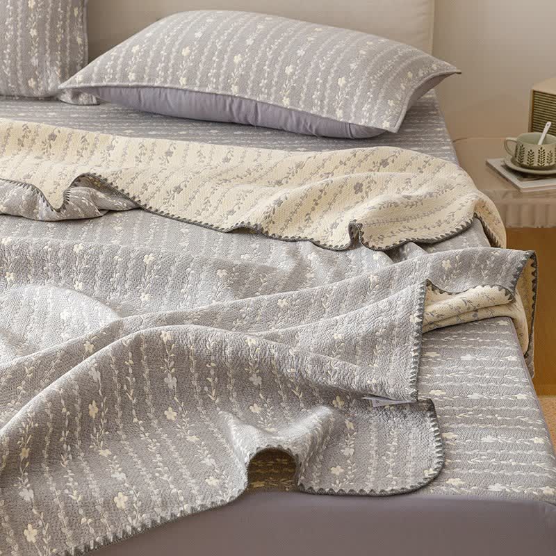 Leafy Stripe Cotton Gauze Quilt Blanket