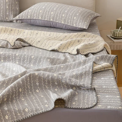 Leafy Stripe Cotton Gauze Quilt Blanket