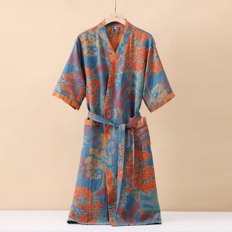 Artistic Plant Cotton Double Gauze Robe