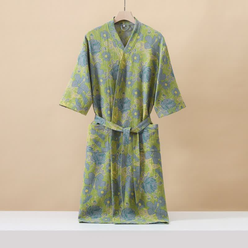 Green Floral Cotton Double Gauze Robe