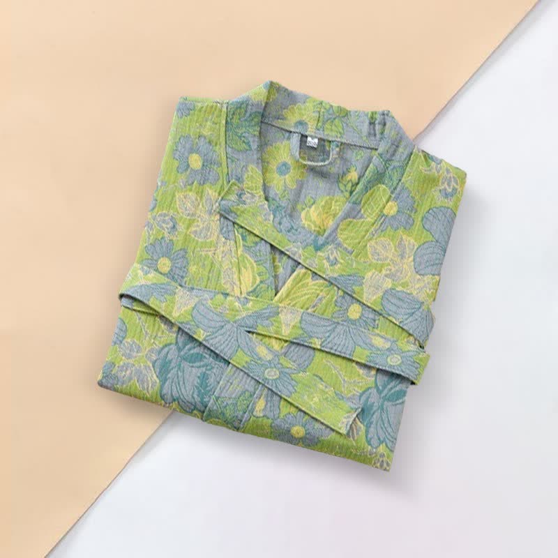 Green Floral Cotton Double Gauze Robe