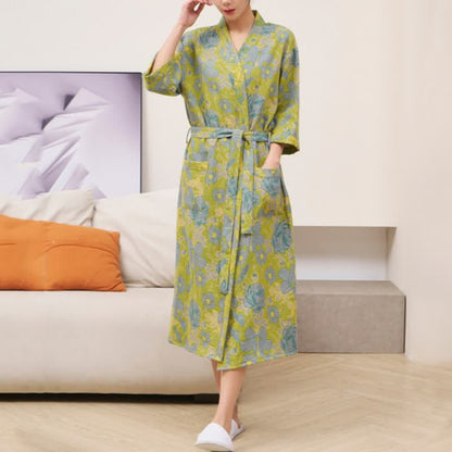 Green Floral Cotton Double Gauze Robe