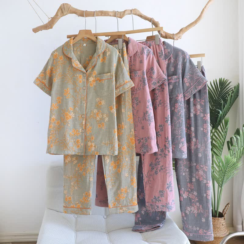 Branch & Floral Pure Cotton Pajama Set
