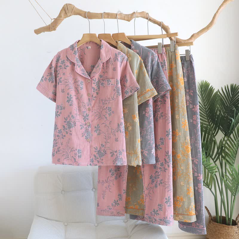 Branch & Floral Pure Cotton Pajama Set