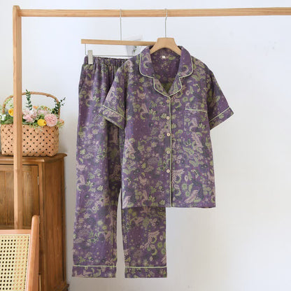 Purple Mimosa Cotton Double Gauze Pajamas