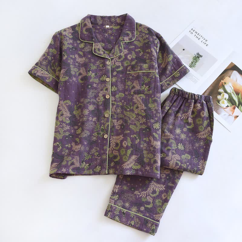 Purple Mimosa Cotton Double Gauze Pajamas