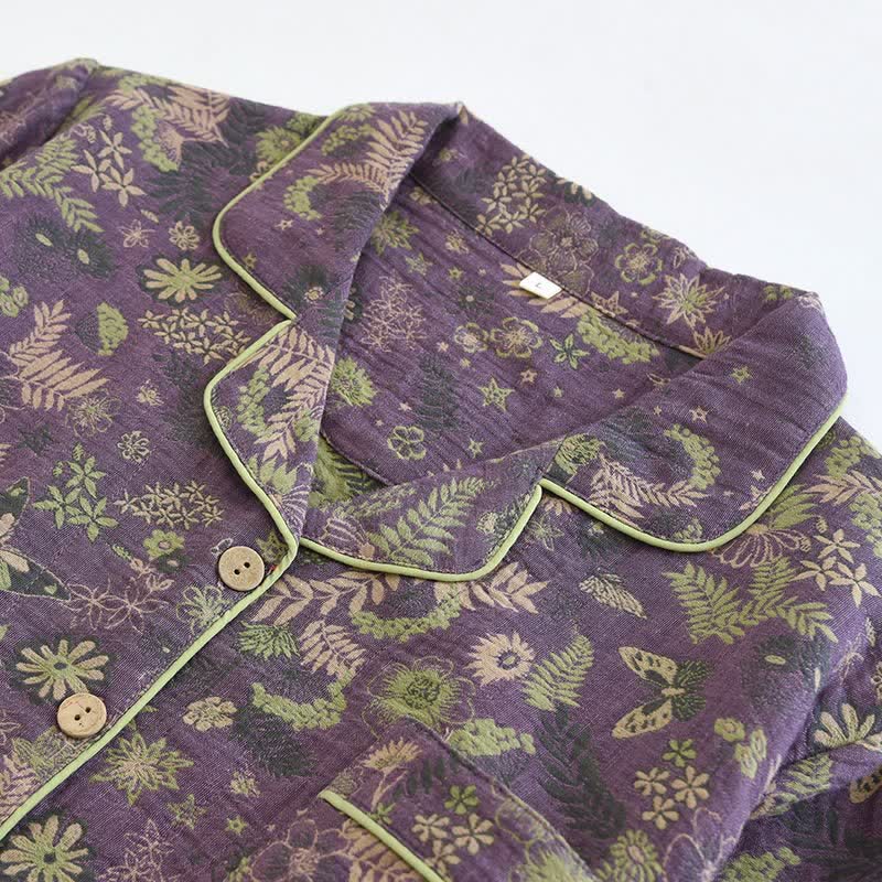 Purple Mimosa Cotton Double Gauze Pajamas