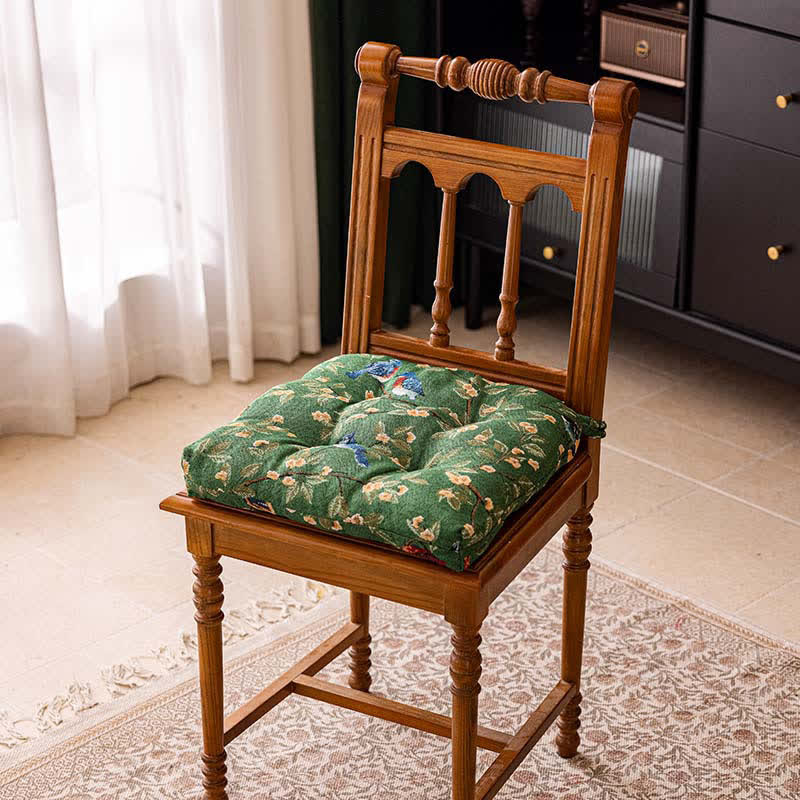 Vintage Botanical Bird Print Chair Pad