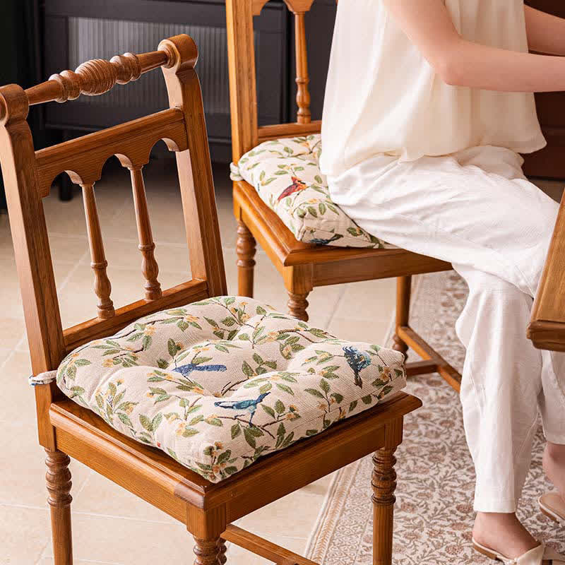 Vintage Botanical Bird Print Chair Pad