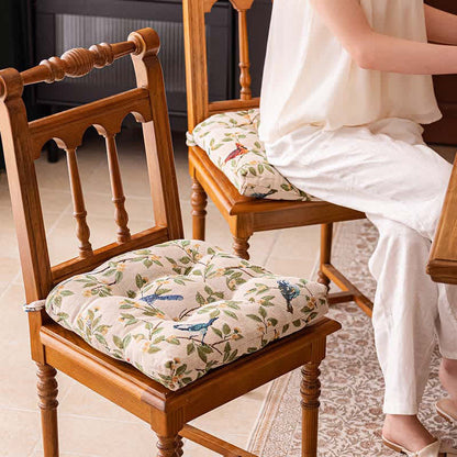 Vintage Botanical Bird Print Chair Pad