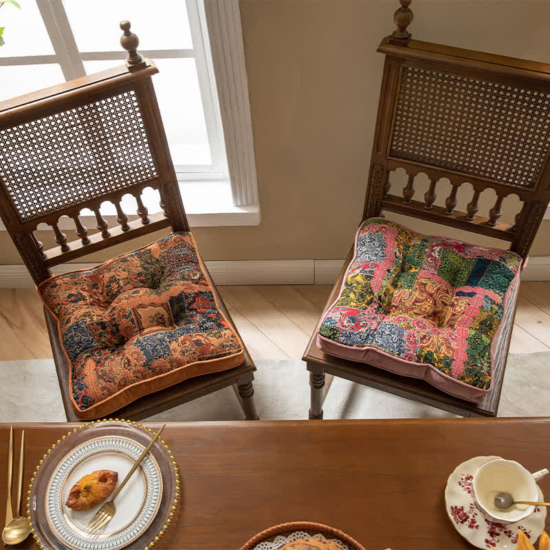 Bohemian Patchwork Chair Pad with Secure Ties