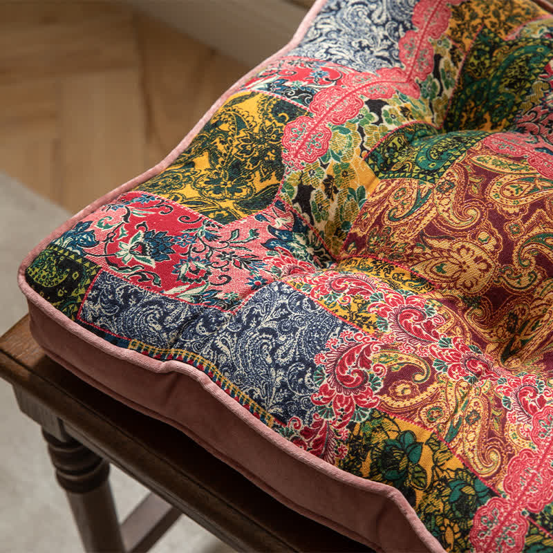 Bohemian Patchwork Chair Pad with Secure Ties